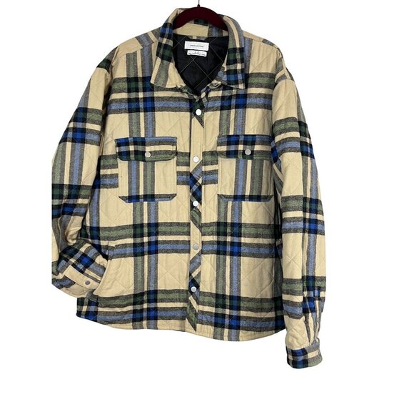 Urban Outfitters Shirt Men L Khaki Check Quilted Chore Barn Plaid Preppy Flannel - Picture 2 of 10